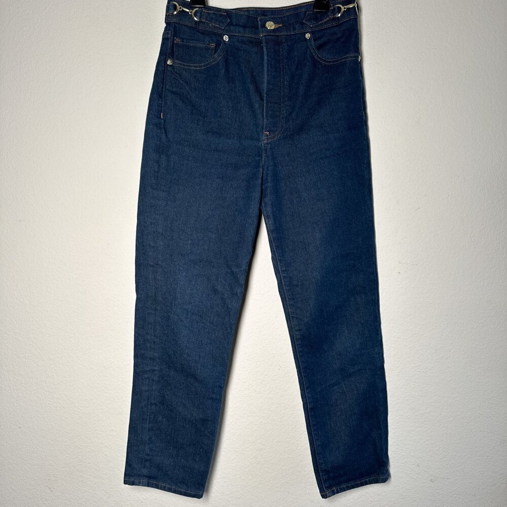 Express Super High Rise Mom Jeans Dark Wash Silver Detail 4R cropped - Picture 3 of 13